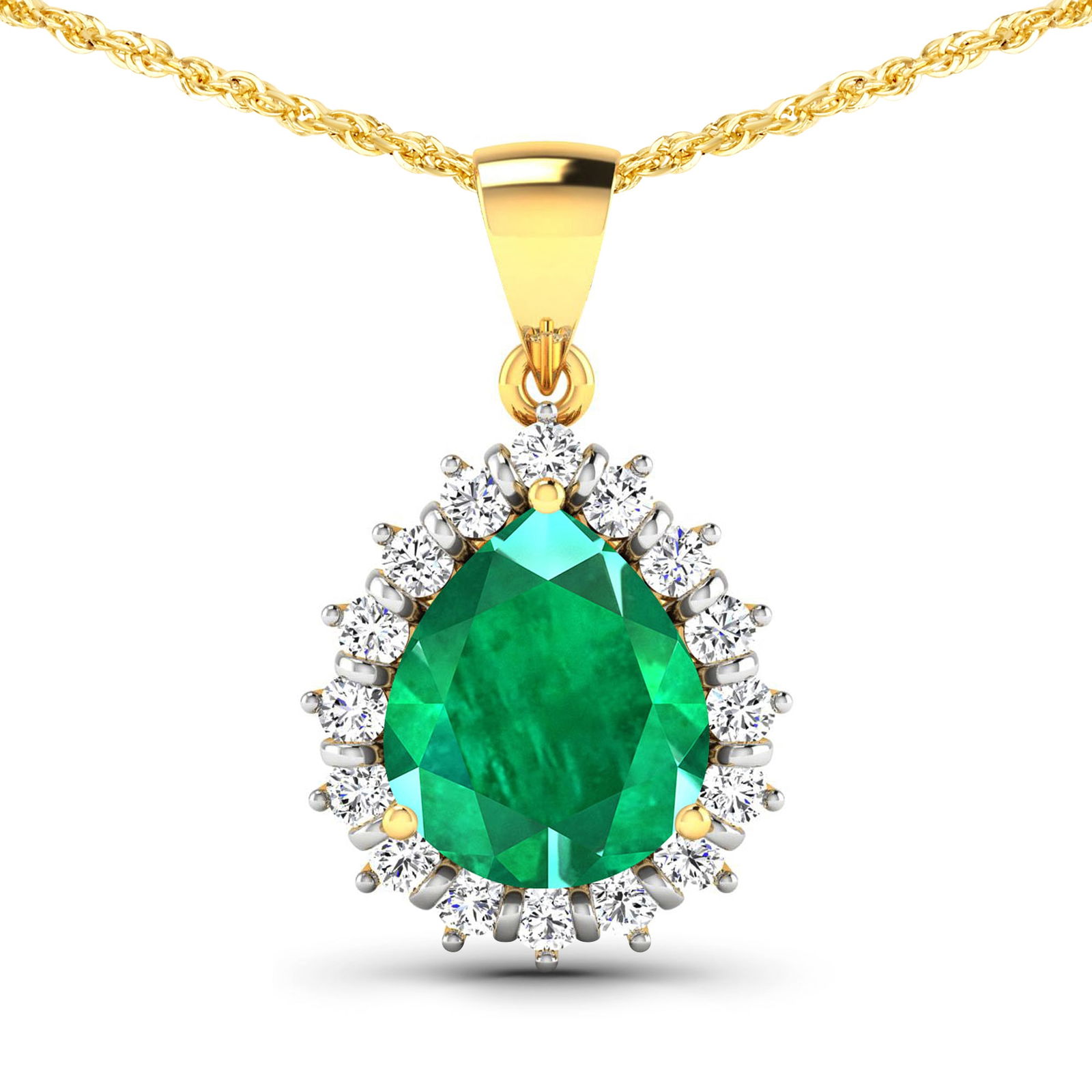 14KT Yellow Gold 2.85ctw Zambian Emerald and Diamond Pendant (1 of 3)