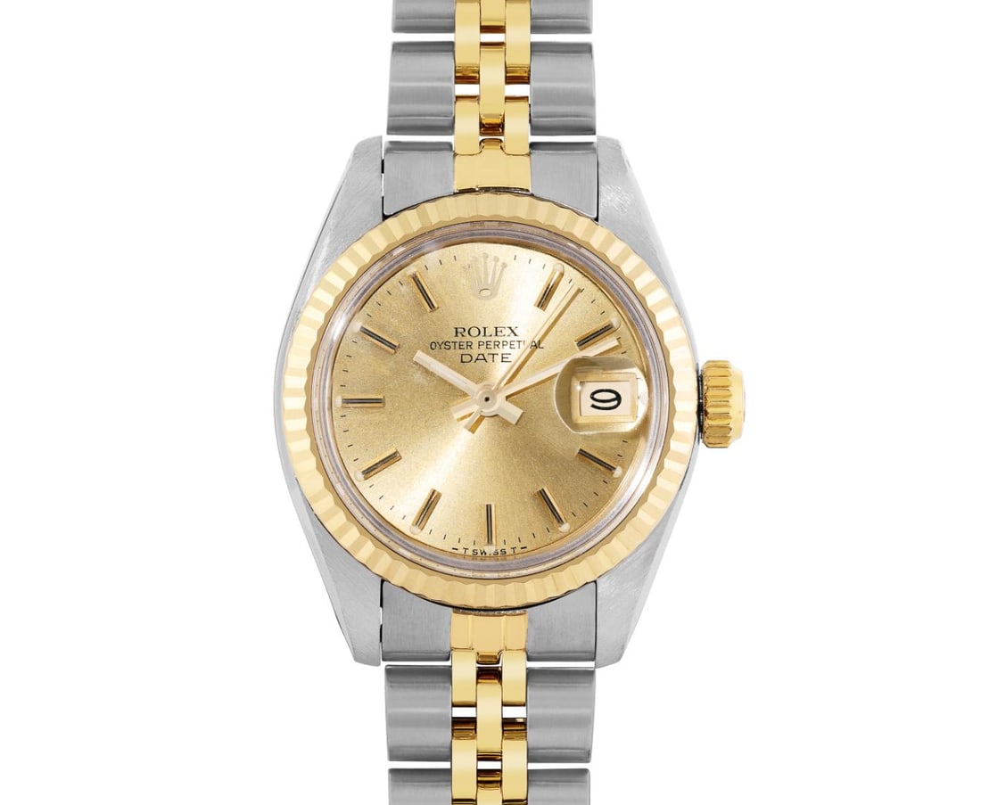 Rolex Ladies Two Tone Yellow Gold & Steel Champagne Index Dial Date Wristwatch 26MM (1 of 8)