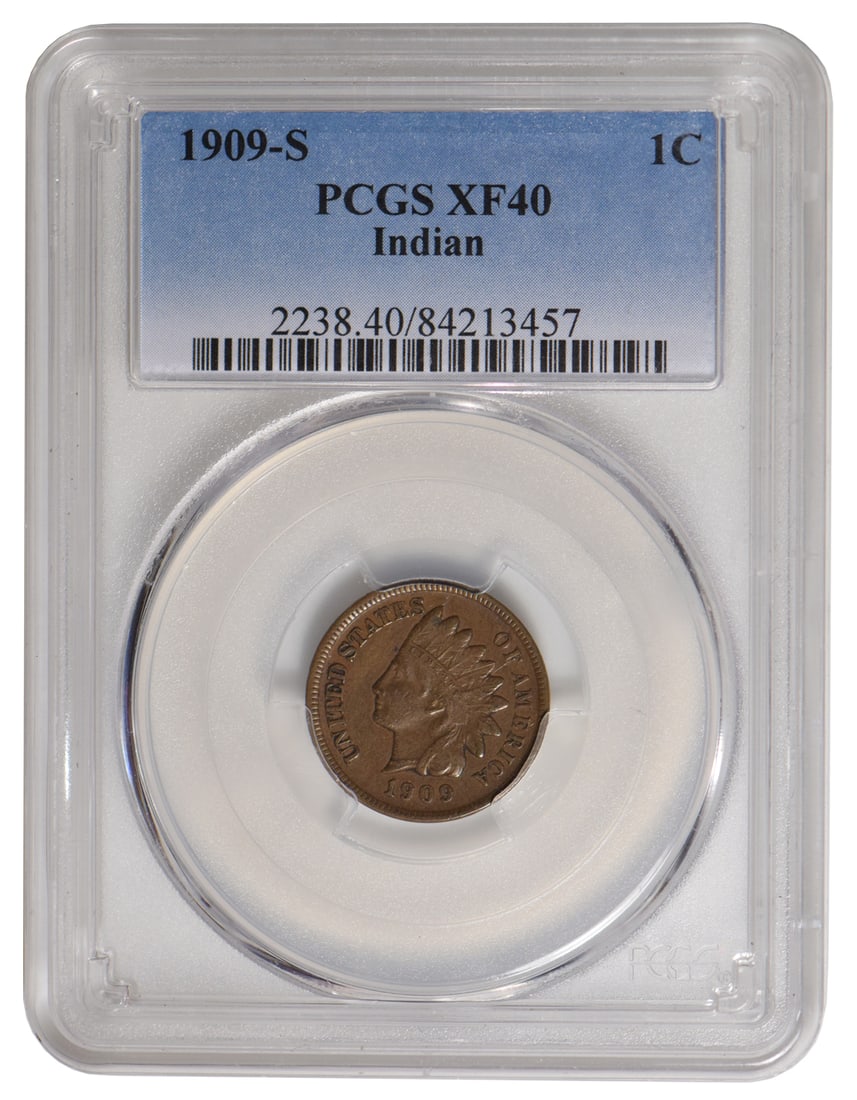 1909-S Indian Cent PCGS XF40: One 1909-S Indian Cent PCGS XF40.