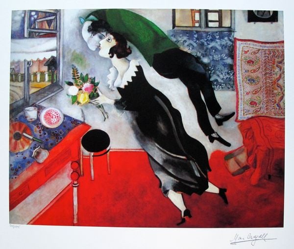 Marc Chagall BIRTHDAY Facsimile Signed Limited Edition Giclee: This is a Marc Chagall limited edition giclee titled BIRTHDAY. This giclee is facsimile signed on the lower right and is pencil numbered on the lower left from an edition of 375. Paper measures 15 inc