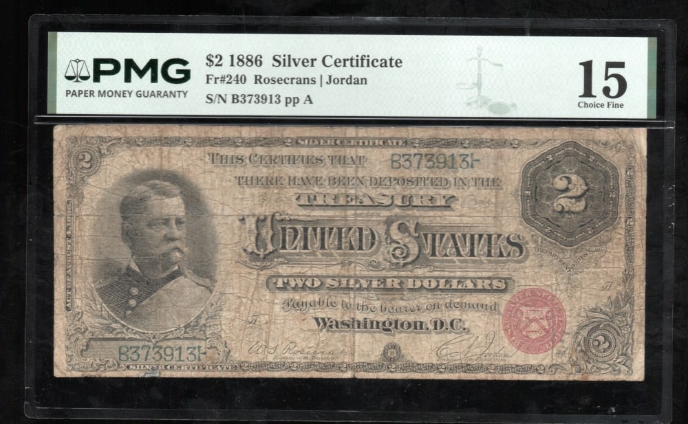 1866 $2 Silver Certificate PMG 15 (1 of 2)