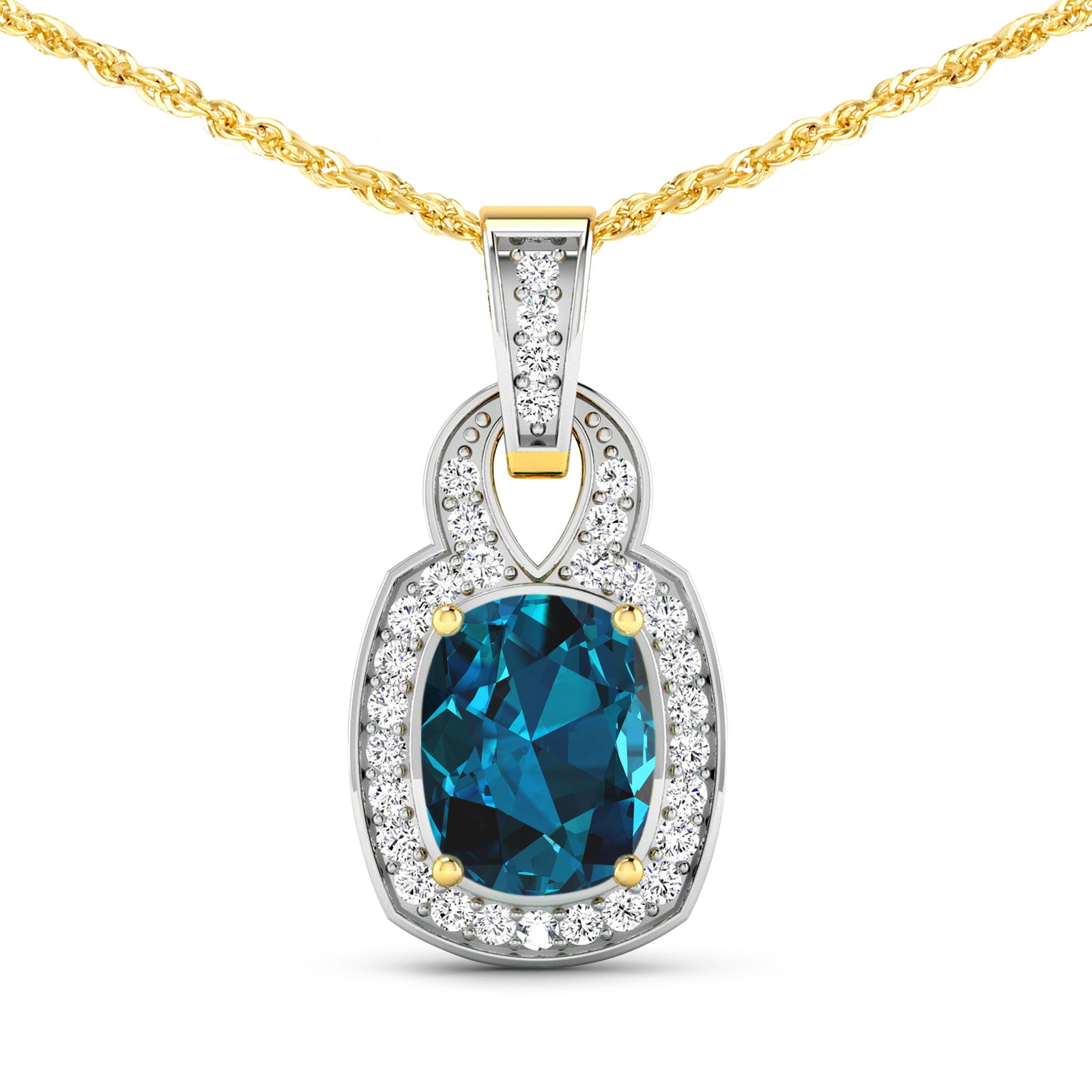 14KT Yellow Gold 1.95ctw London Blue Topaz and Diamond Pendant (1 of 3)