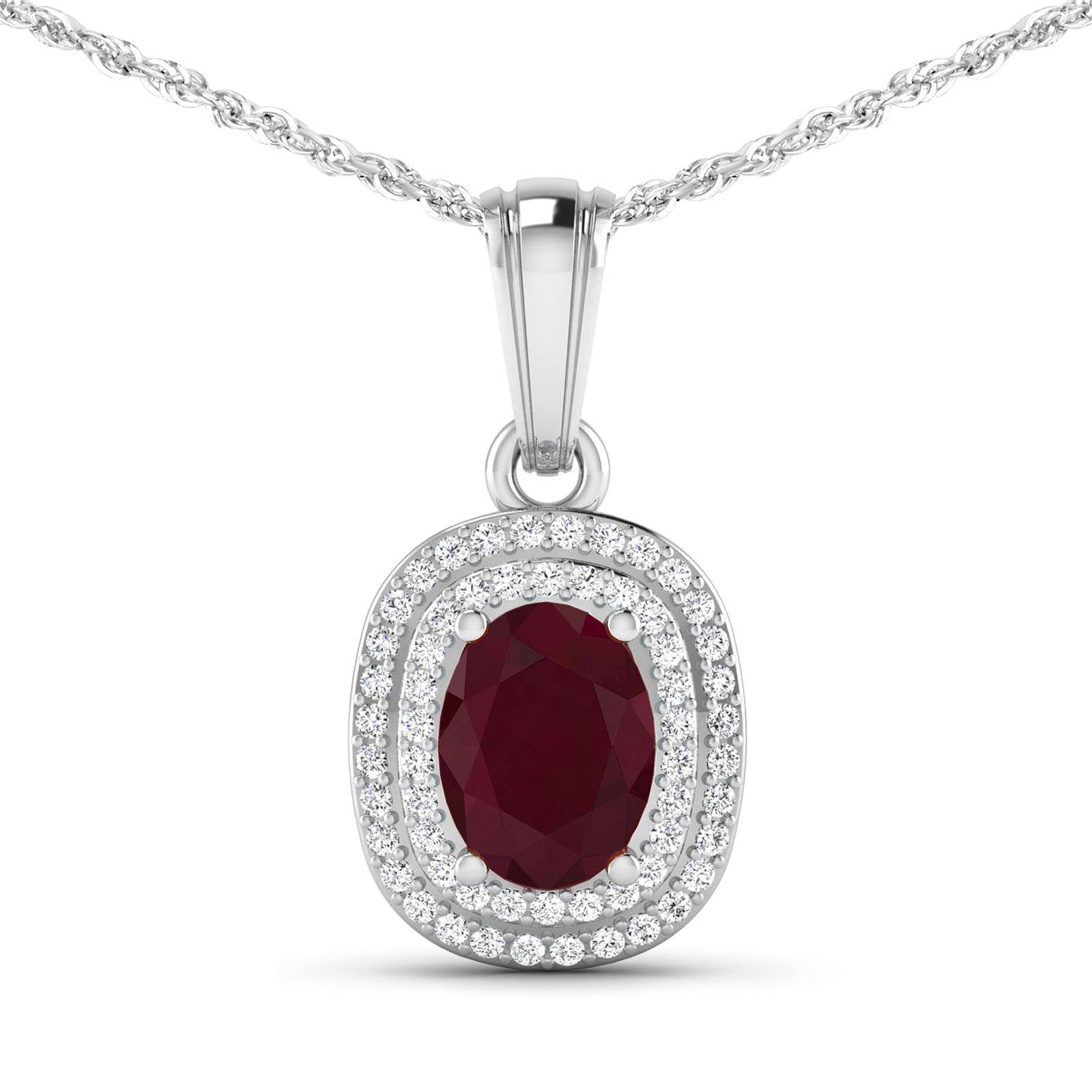 14KT White Gold 1.5ct Ruby and Diamond Pendant with Chain (1 of 3)