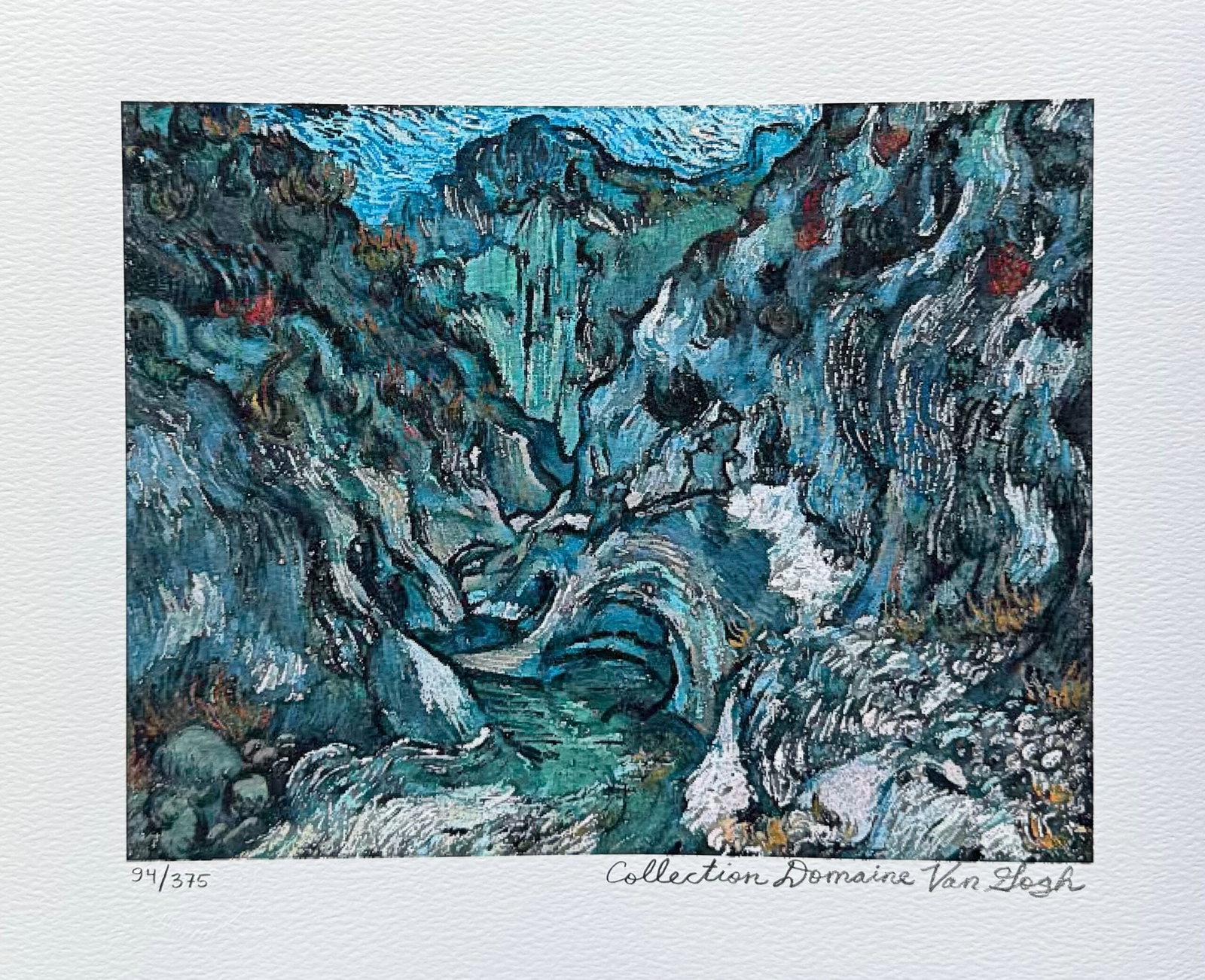 Vincent Van Gogh THE RAVINE Estate Signed Limited Edition Giclee: This is a VINCENT VAN GOGH (ESTATE COLLECTION DOMAINE) reproduction giclee titled The Ravine of the Peyroulets. This piece is pencil signed on the lower right as Collection Domaine Van Gogh and has an