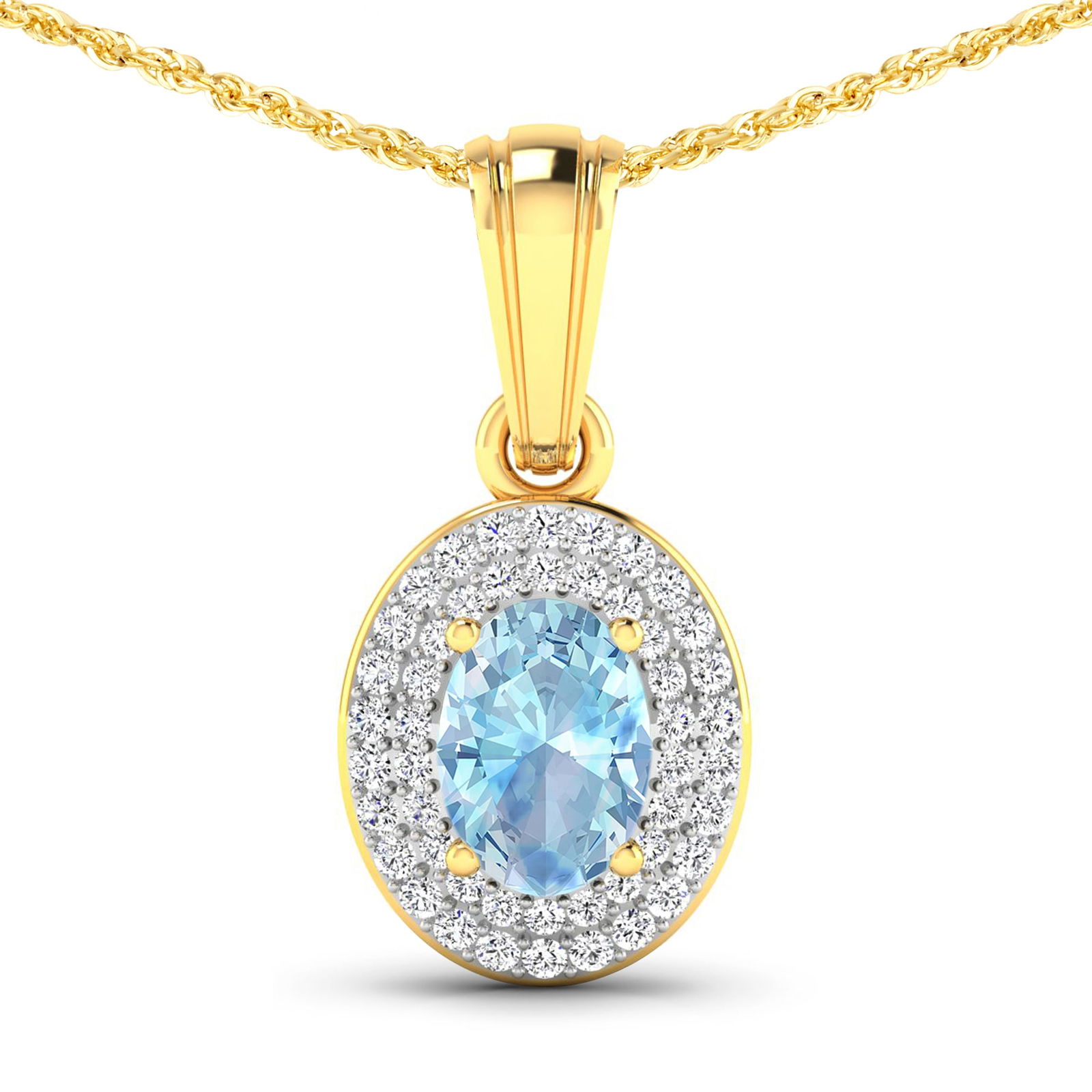 14KT Yellow Gold 0.51ctw Aquamarine and Diamond Pendant (1 of 3)