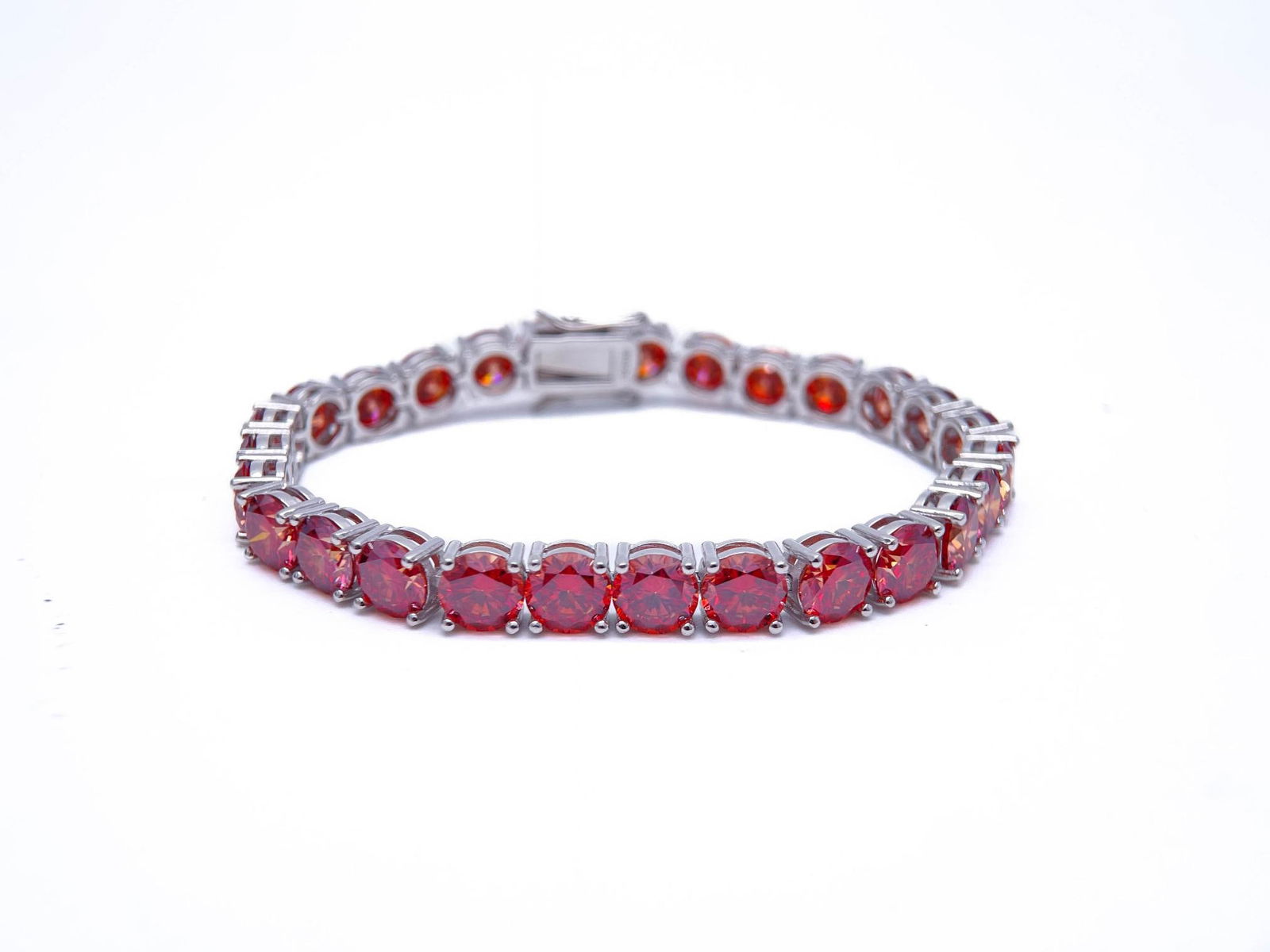 Plated 18KT White Gold 27.00ctw Cherry Red Fire Moissanite Tennis Bracelet (1 of 7)