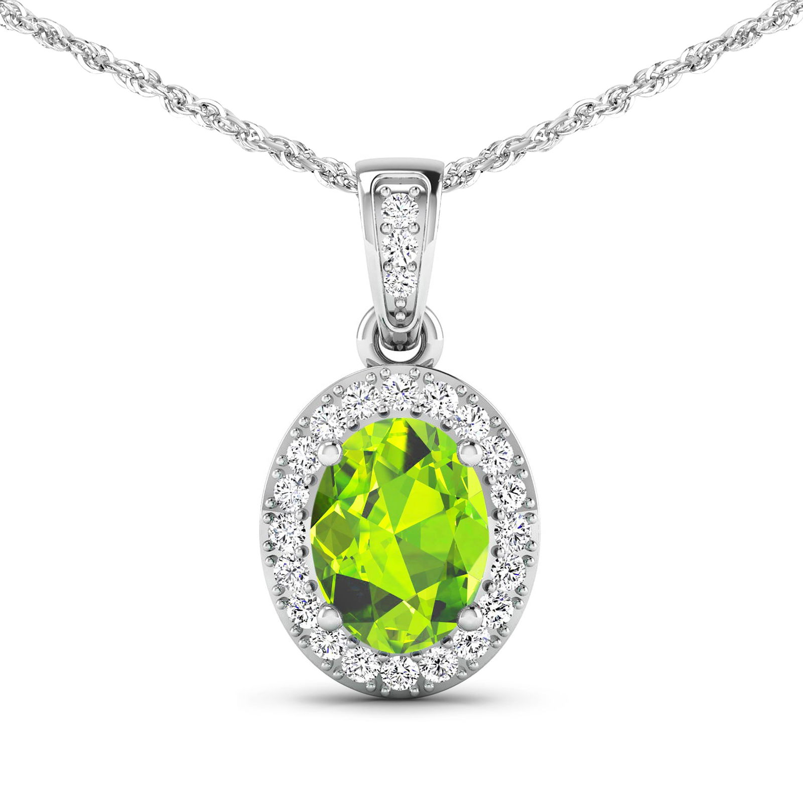 14KT White Gold 1.05ct Peridot and Diamond Pendant with Chain (1 of 3)