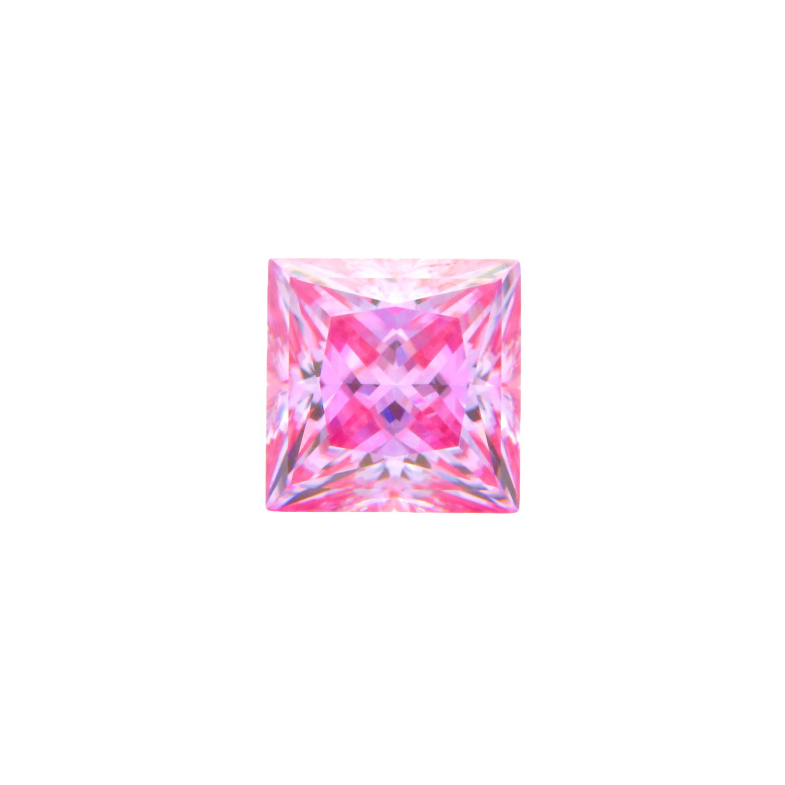 Dazzling 3 Ct VVs1 Sakura Pink Fire Moissanite Solitaire: Dazzling 3 Ct VVs1 Moissanite Princess Cut Solitaire. This Investment Grade Gemstone is a princess cut measuring 8 x 8 mm. It is eye clean and bursting out with a full spectrum of colors. With a refra