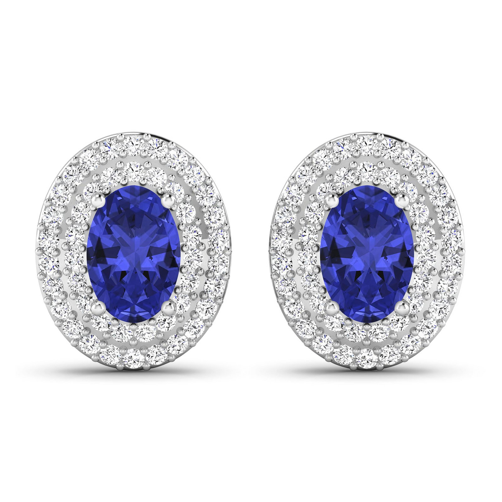 14KT White Gold 0.76ctw Tanzanite and Diamond Earrings: Tanzanite (AA+) Oval 6x4mm - 2Pcs + White Diamond F/C Round 0.90mm - 90Pcs ( I1-I2/I color ) ( Push Post ) Total weight of gemstones is 0.76cts. Total Diamond weight is 0.31cts. Total weight of these