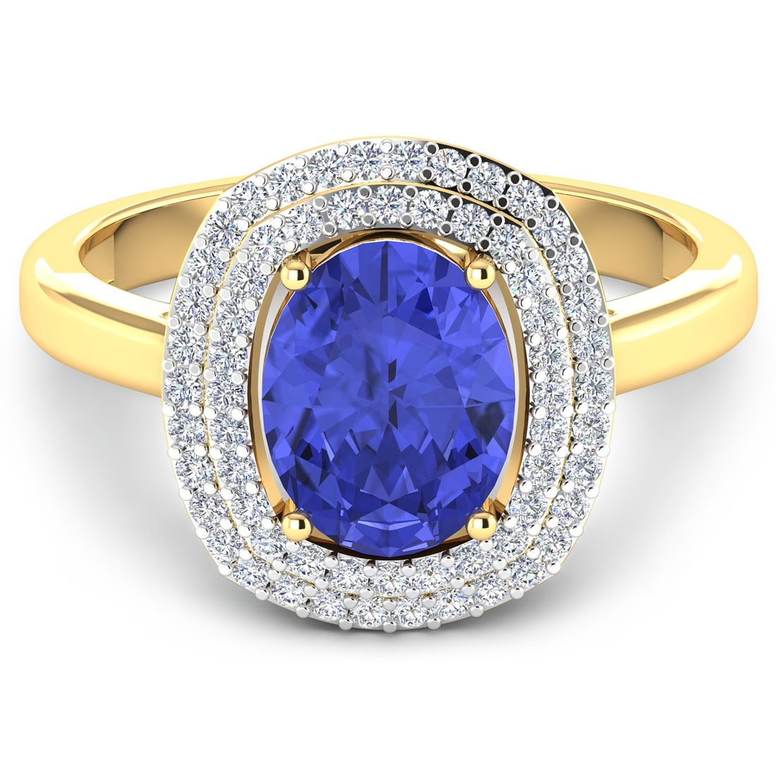 14KT Yellow Gold 1.41ct Tanzanite and Diamond Ring: 1 Tanzanite stone with a total weight of 1.41cts. Tanzanite (AA+) Oval 9x7mm - 1Pc + White Diamond F/C Round 1.00mm - 62Pcs (I1-I2/I color). 0.28cts of Diamonds. Total weight of this ring is 2.63 gram