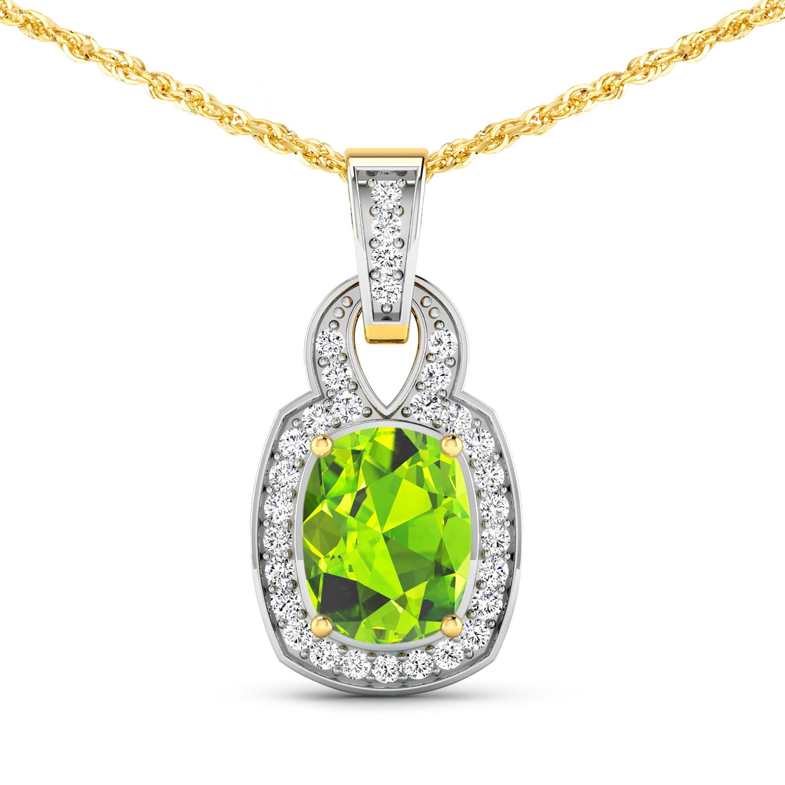 14KT Yellow Gold 2ctw Peridot and Diamond Pendant (1 of 3)