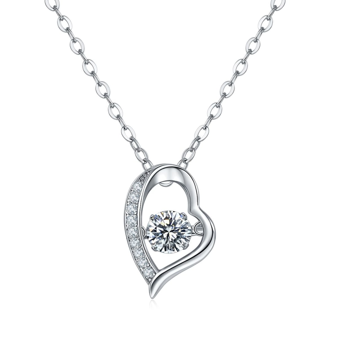 Beautiful White Fire Heart Moissanite Pendant: This Fire Moissanite is a VVS1 Brilliant Heart Cut. The Color is White G-H measuring approx. 6.5 mm. This Fire Moissanite is near flawless and bursting out with a full spectrum of colors. It is mounte