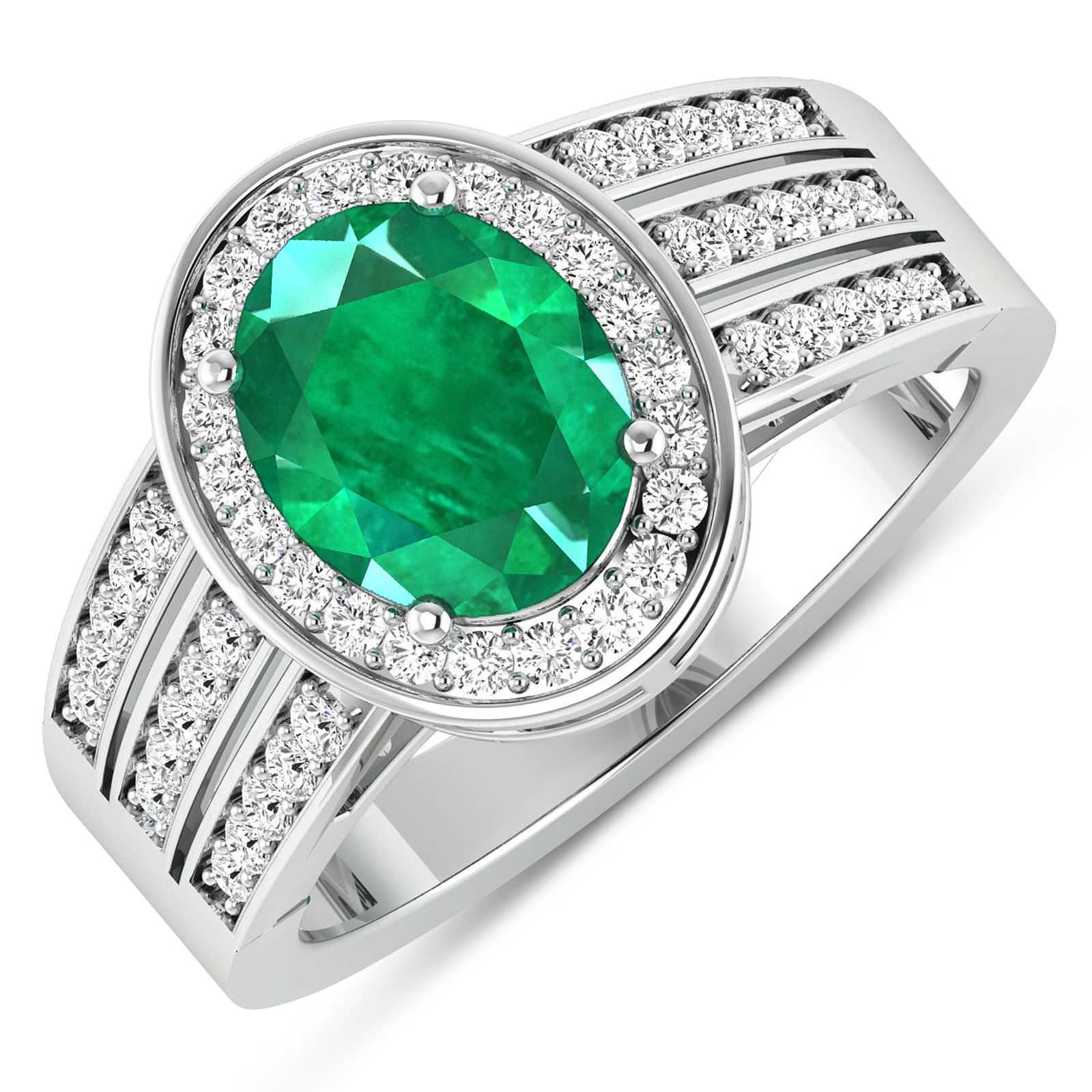 14KT White Gold 1.53ctw Zambian Emerald and Diamond Ring (1 of 4)