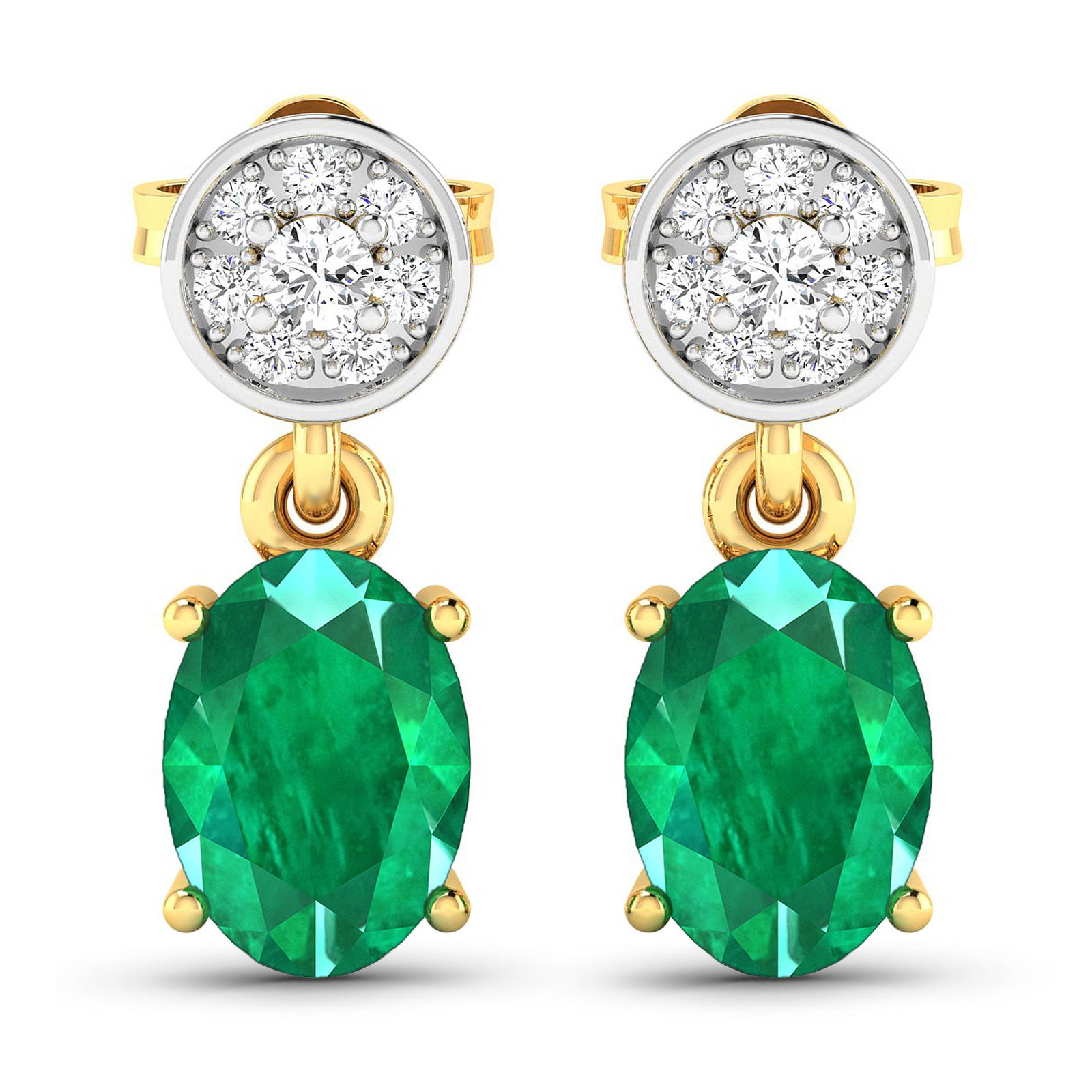 14KT Yellow Gold 1.12ctw Zambian Emerald and Diamond Earrings (1 of 4)