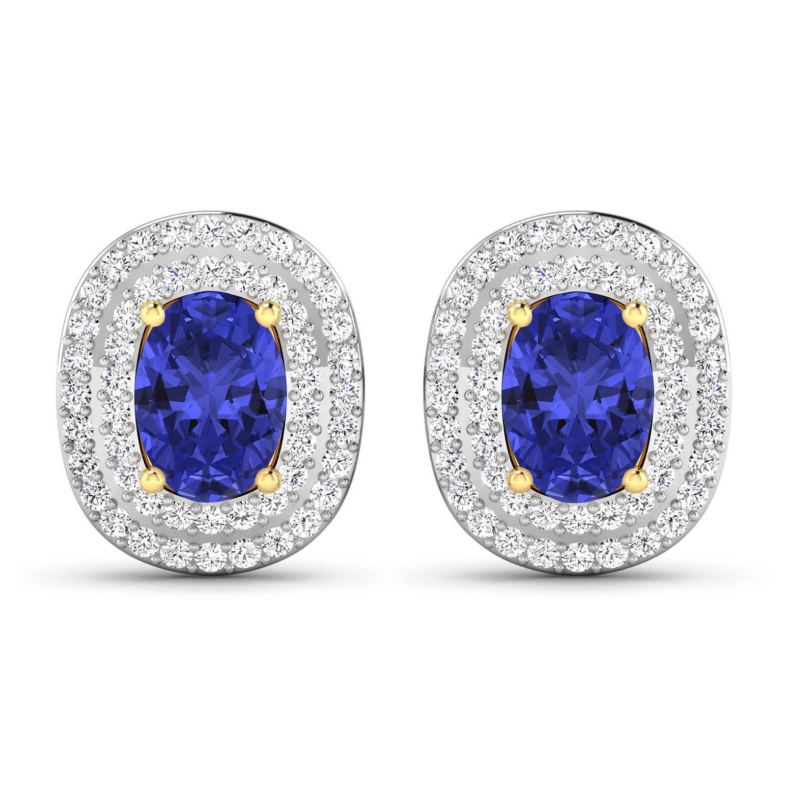 14KT Yellow Gold 1.24ctw Tanzanite and Diamond Earrings: Tanzanite (AA+) Oval 7x5mm - 2Pcs + White Diamond F/C Round 1.00mm - 100Pcs ( I1-I2/I color ) ( Push Post ) Total weight of gemstones is 1.24cts. Total Diamond weight is 0.45cts. Total weight of these