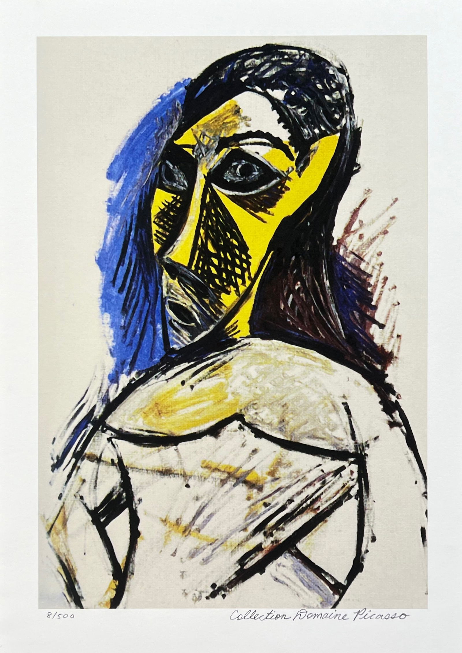 Pablo Picasso PORTRAIT OF A LADY Estate Signed Limited Edition Giclee: This is a PABLO PICASSO (ESTATE COLLECTION DOMAINE) (1881-1973) small giclee titled PORTRAIT OF A LADY. This piece is pencil signed on the lower right as Collection Domaine Picasso and has an embossed