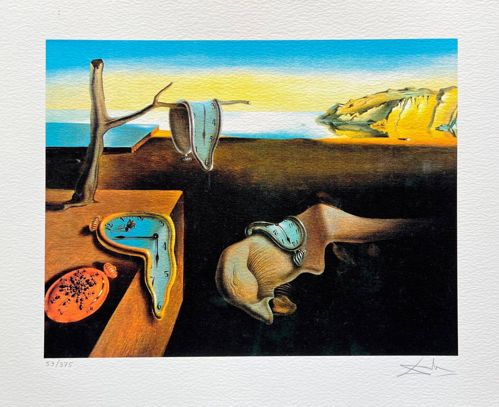Salvador Dali PERSISTENCE OF MEMORY Facsimile Signed Limited Edition Giclee: This is a limited edition giclee titled PERSISTENCE OF MEMORY by Salvador Dali. This piece is facsimile signed on the lower right. Pencil numbered from an edition of 375. Paper measures 12 inches x