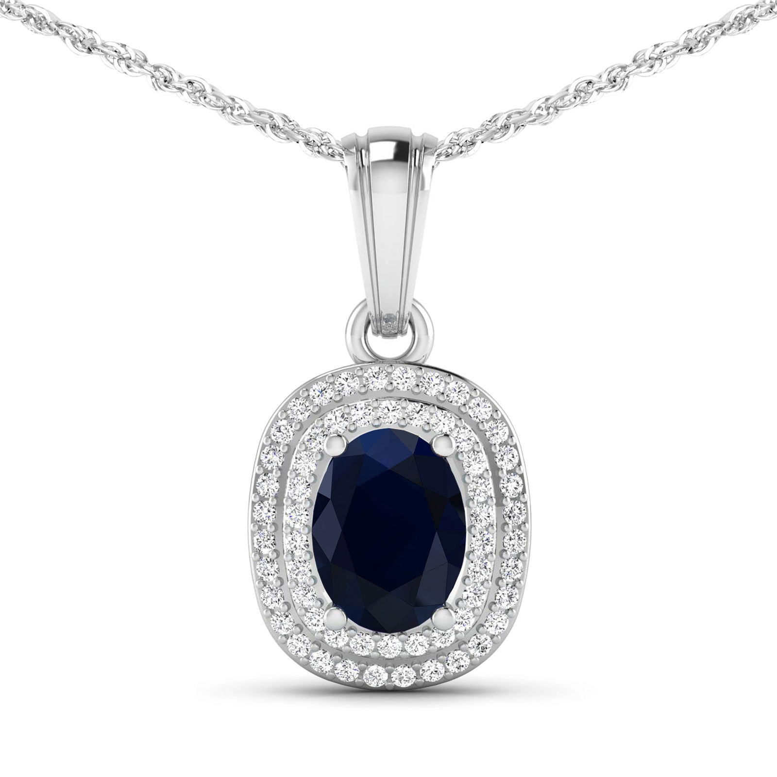 14KT White Gold 1.3ct Blue Sapphire and Diamond Pendant with Chain (1 of 3)