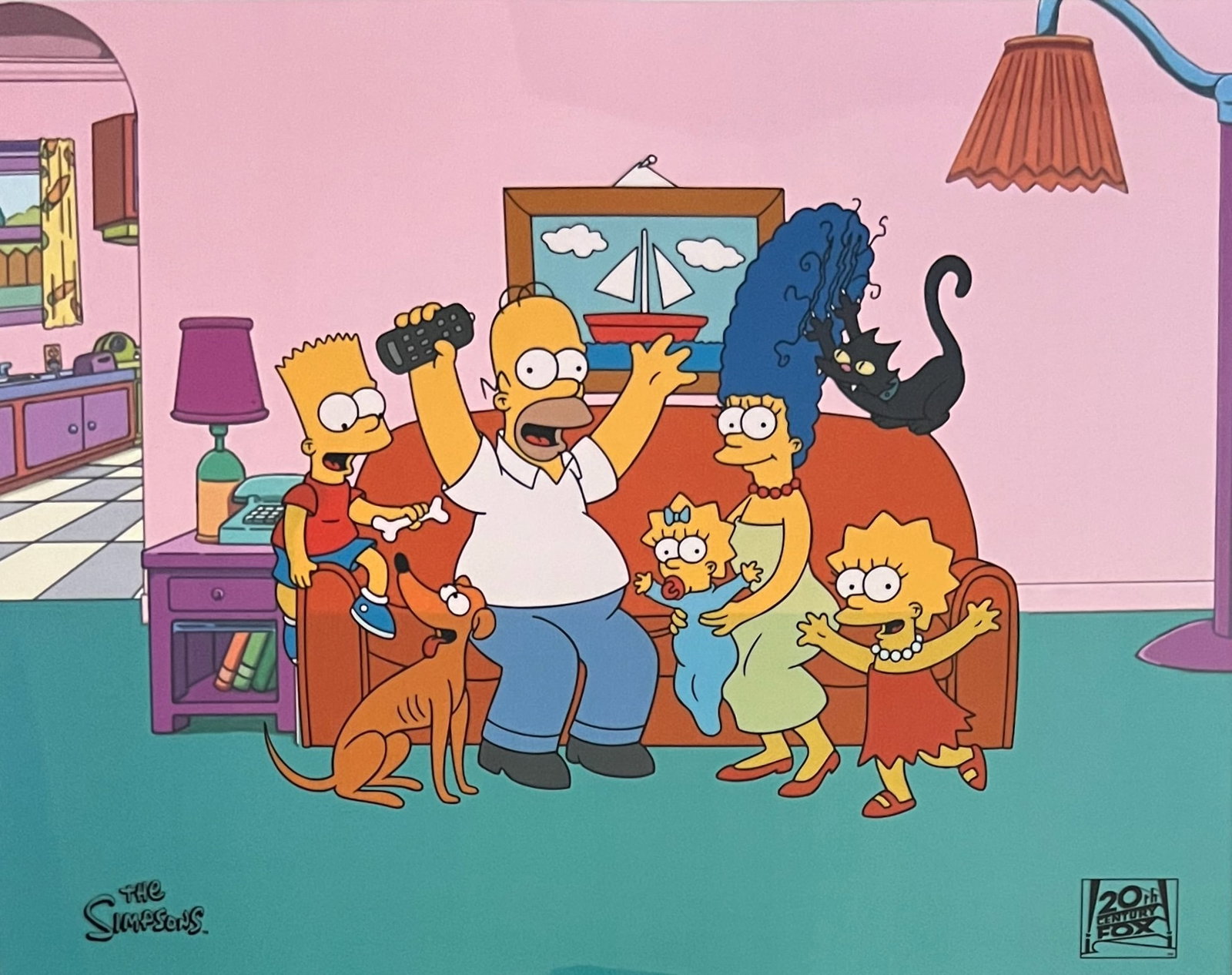 THE SIMPSONS Family Portrait Sericel Animation Art Cel: This is a limited edition sericel of The Simpsons by 20th Century Fox and Matt Groening. This fantastic animation titled Family Portrait features Homer, Bart, Lisa, Maggie Simpson as they appear in th