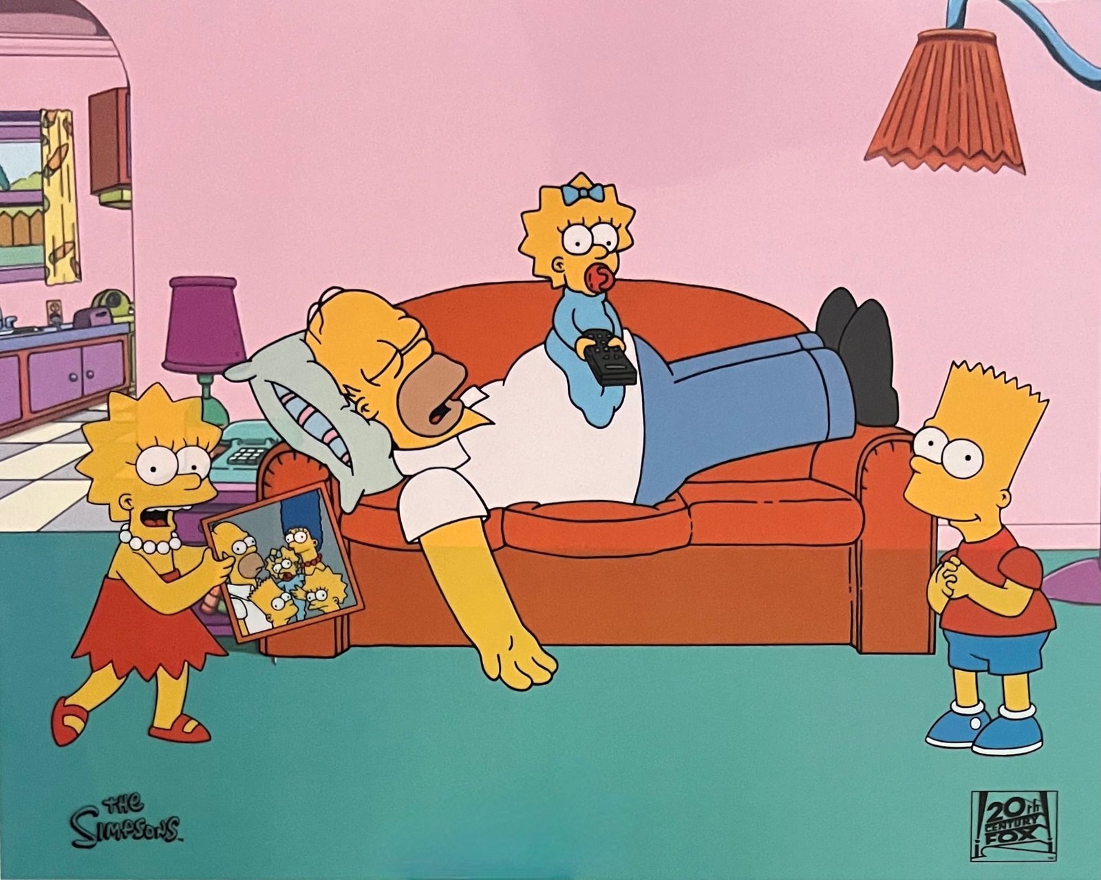 THE SIMPSONS The King of Naps Sericel Animation Art Cel: This is a limited edition Sericel of The Simpsons by 20th Century Fox and Matt Groening. This fantastic animation titled The King of Naps features Homer, Bart, Lisa, Maggie Simpson as they appear in t