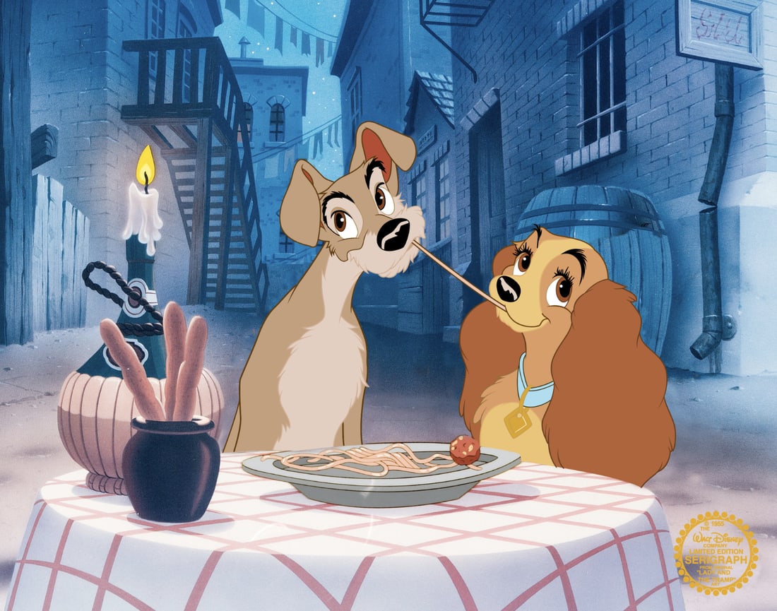 Disney LADY AND THE TRAMP Limited Edition Sericel Animation Art: This is a Disney Limited Edition Serigraph Cel of Lady and the Tramp. From Walt Disney Studios. Disneys own artists have selected this scene from the original animation drawings used to produce this c