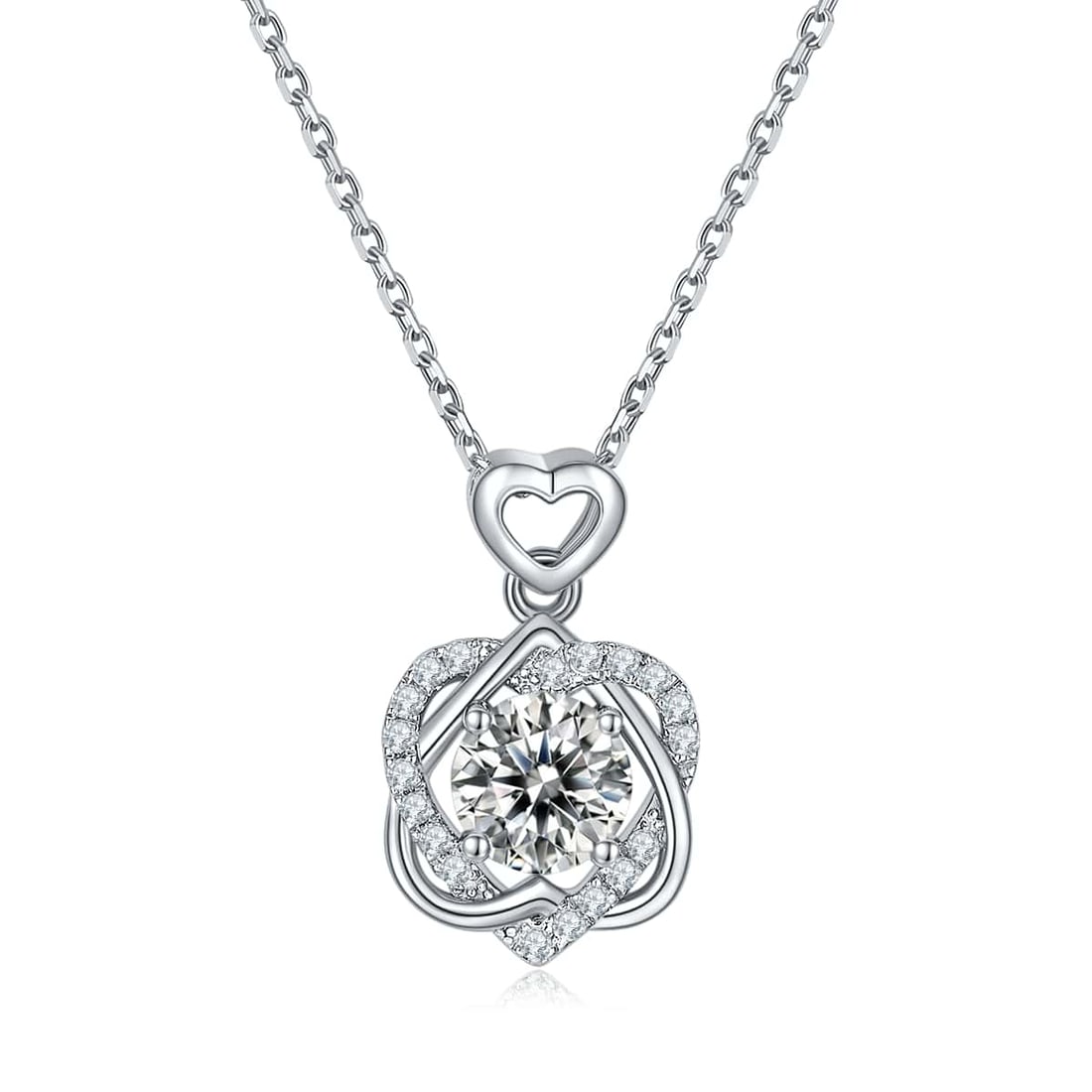 Sparkling VVS1 White I-J Fire Moissanite Pendant: This Fire Moissanite is a VVS1 Brilliant Round Cut. The Color is White G-H measuring approx. 6.5 mm. This Fire 1 Ct Moissanite is near flawless and bursting out with a full spectrum of colors. It is m