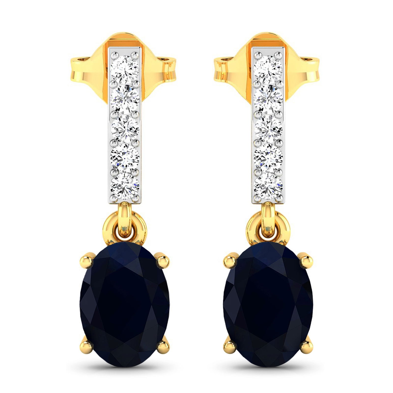 14KT Yellow Gold 1.5ctw Blue Sapphire and Diamond Earrings (1 of 4)
