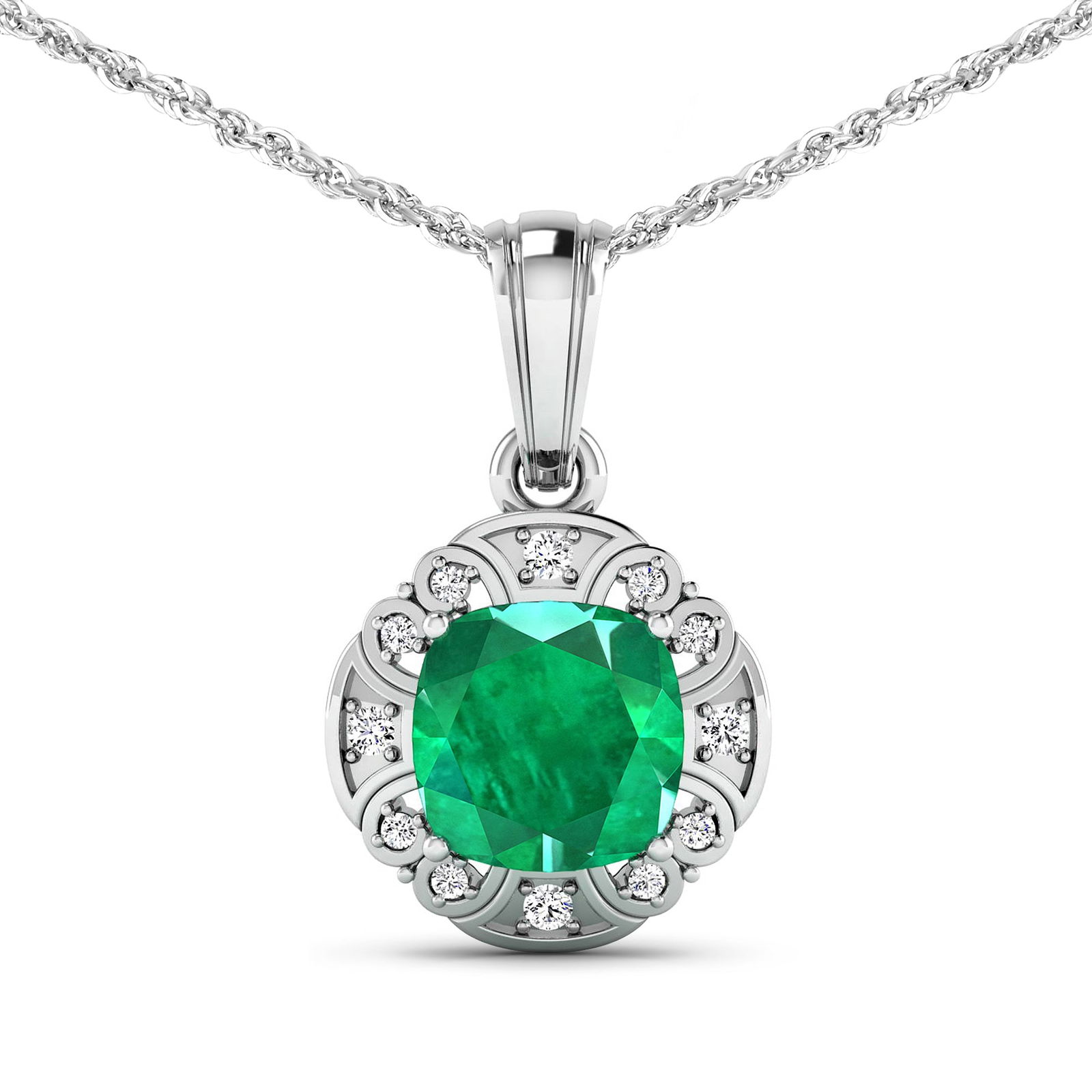 14KT White Gold 2.07ctw Zambian Emerald and Diamond Pendant (1 of 3)