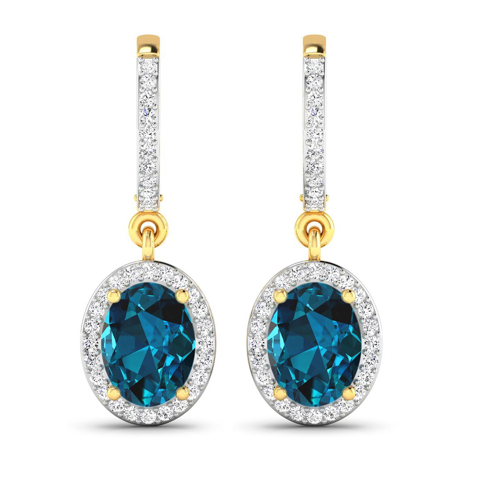 14KT Yellow Gold 2.2ctw London Blue Topaz and Diamond Earrings (1 of 4)