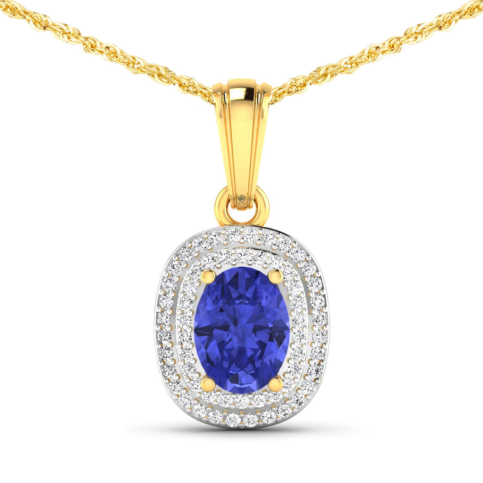 14KT Yellow Gold 1.09ct Tanzanite and Diamond Pendant with Chain (1 of 3)