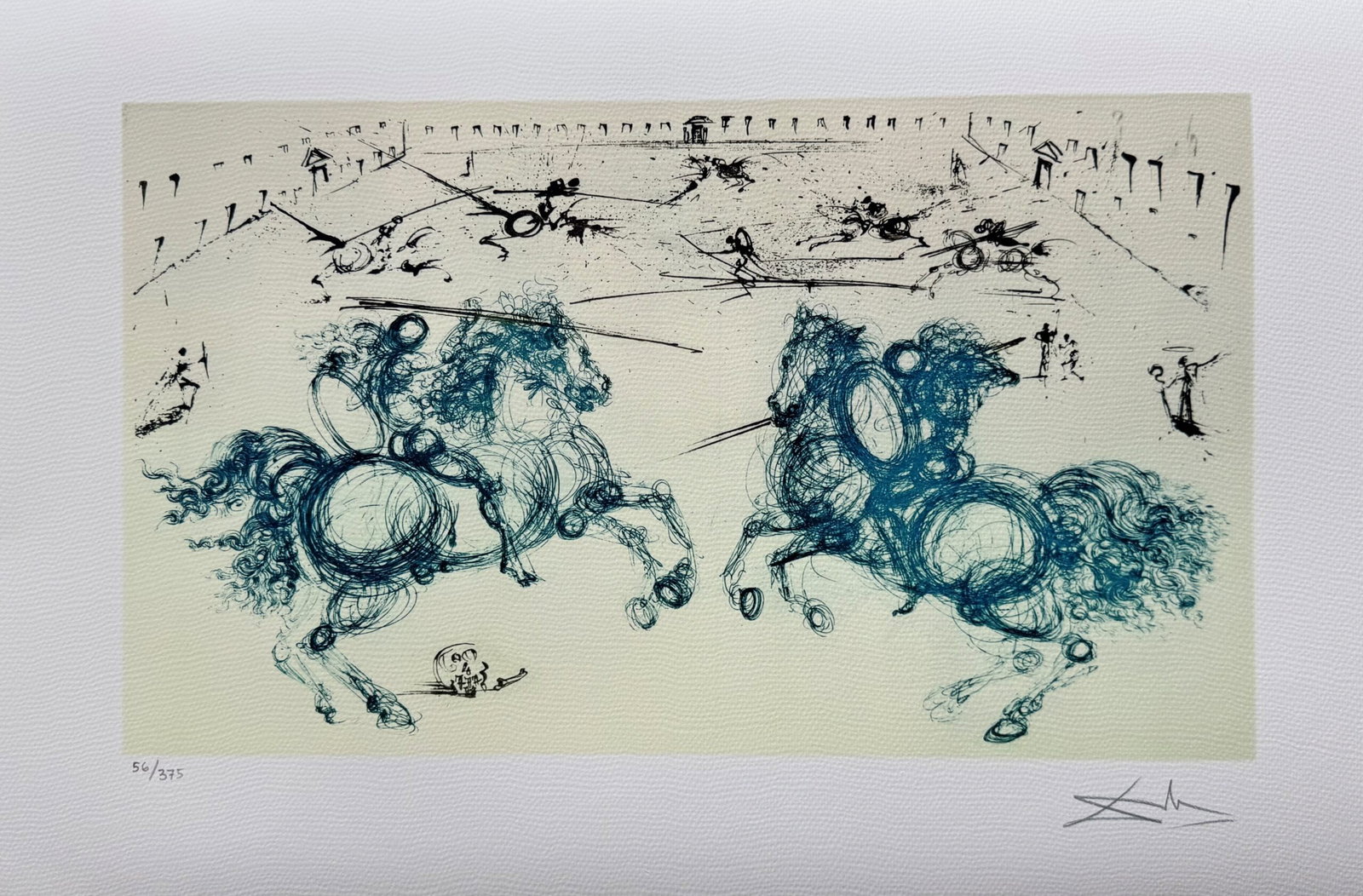 Salvador Dali COMBAT DE CHEVALIERS Facsimile Signed Limited Edition Giclee: This is a limited edition giclee titled COMBAT DE CHEVALIERS by Salvador Dali. This piece is facsimile signed on the lower right. Pencil numbered from an edition of 375. Paper measures 16 inches x 24
