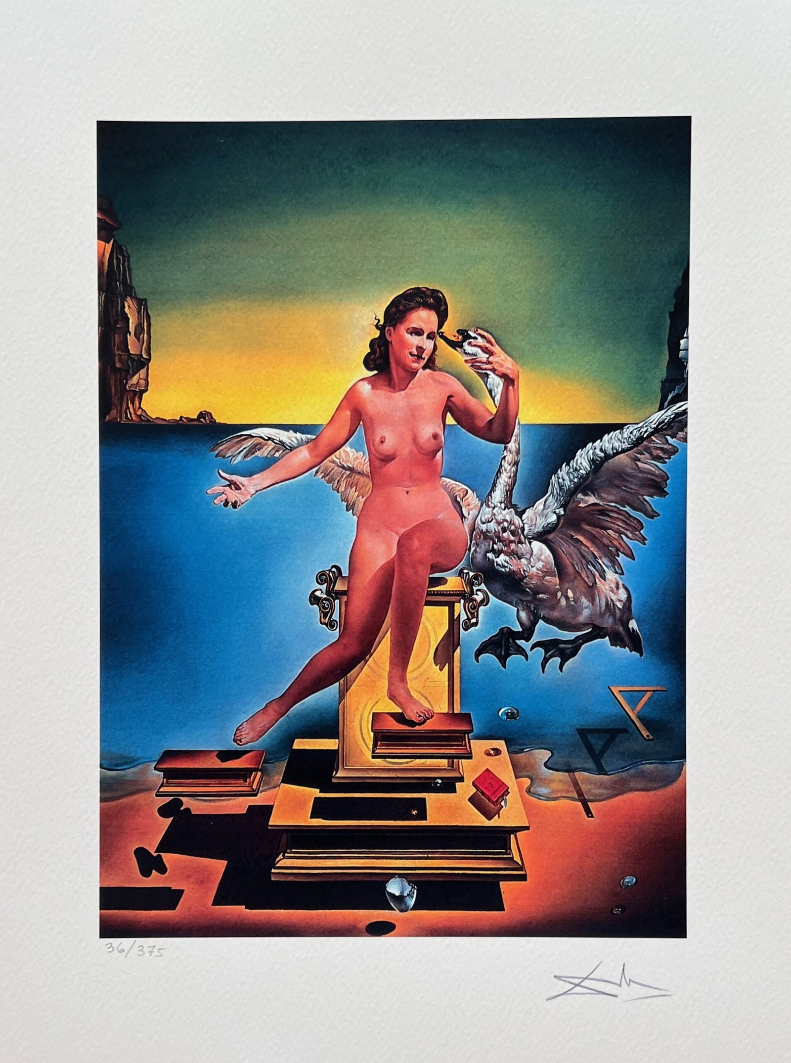 Salvador Dali LEDA ATOMICA Signed Limited Edition Giclee Art: This is a limited edition giclee titled Leda Atomica by Salvador Dali. This subject is facsimile signed on the lower right which means it bears a copy of Salvador Dalis signature. Pencil numbered from