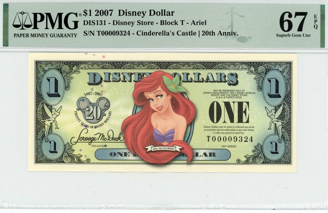 2007 $1 Ariel Disney Dollar PMG 67EPQ (1 of 2)