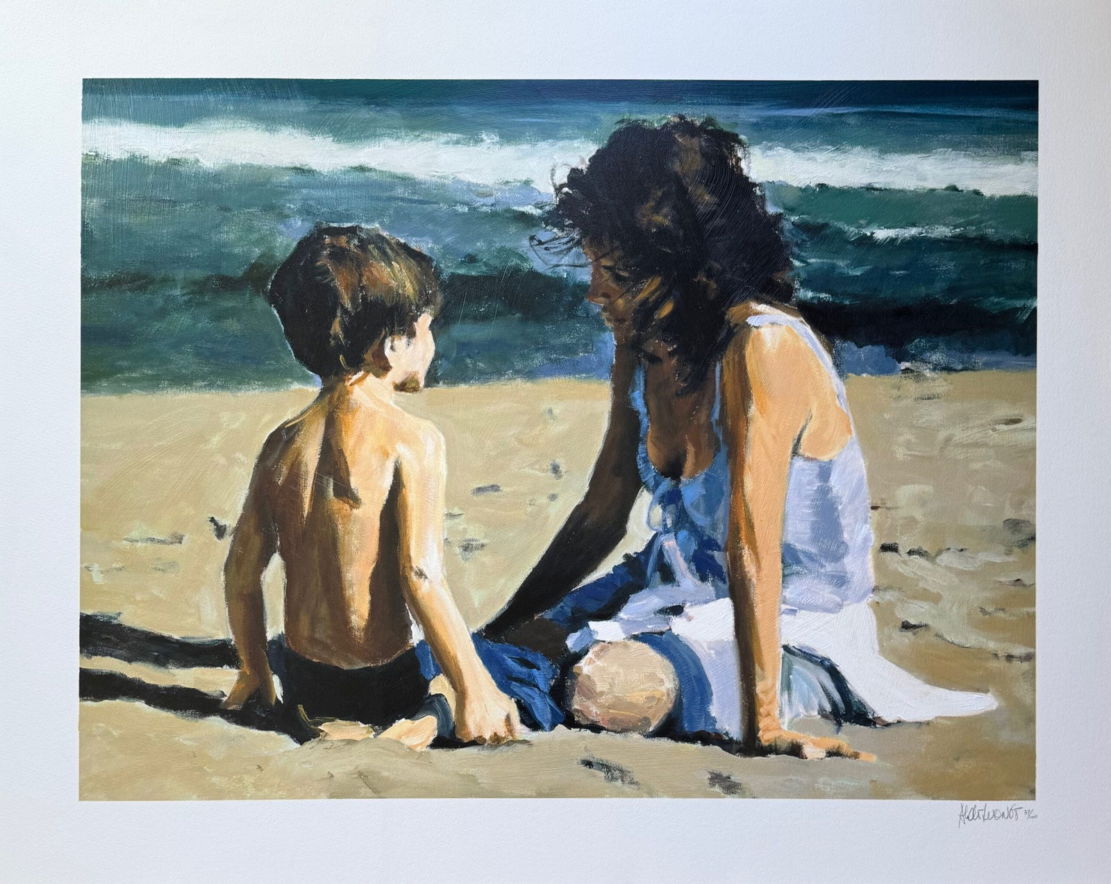 Aldo Luongo SAND CASTLES Hand Signed Limited Edition Serigraph Art: This is a hand signed serigraph by Aldo Luongo titled Sand Castles. Beautiful art piece on BFK Rives paper. Paper measures: 31 inches x 39 inches. Image measures 25 inches x 33 inches. Hand signed and