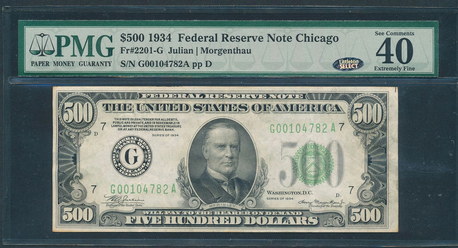 1934 $500 Chicago FRN PMG 40: One 1934 $500 Chicago FRN PMG 40.