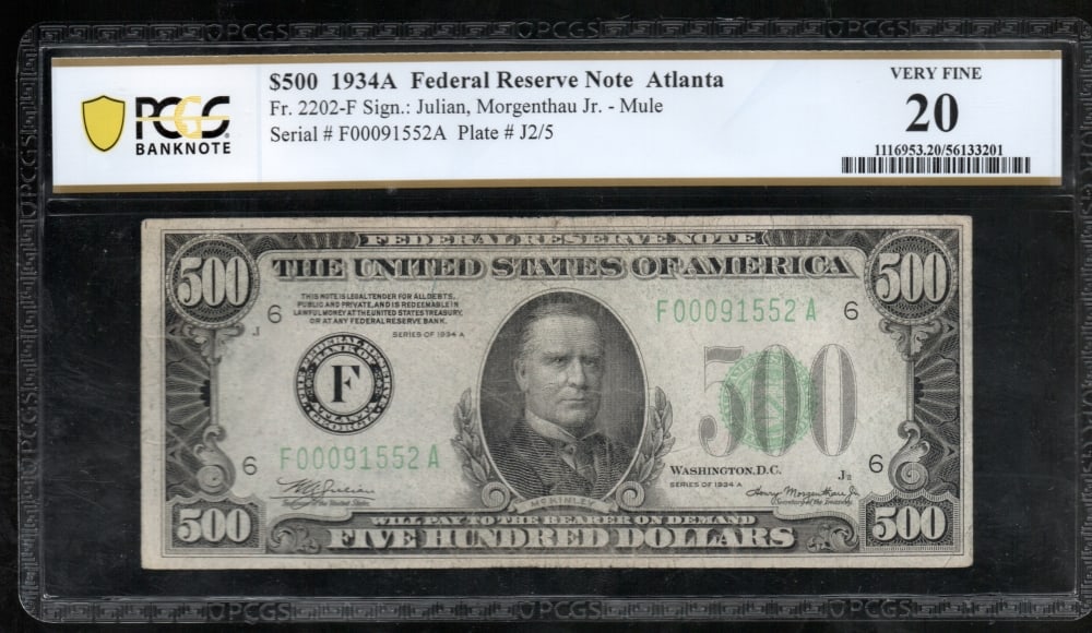 1934A $500 Atlanta FRN PCGS 20 (1 of 2)