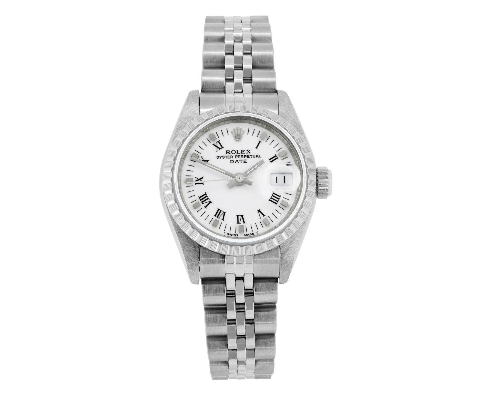 Rolex Ladies Stainless Steel White Roman Quickset Date Watch (1 of 8)