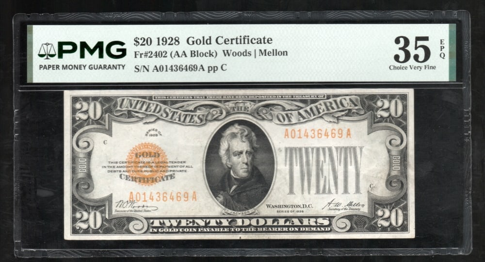 1928 $20 Gold Certificate PMG 35EPQ (1 of 2)