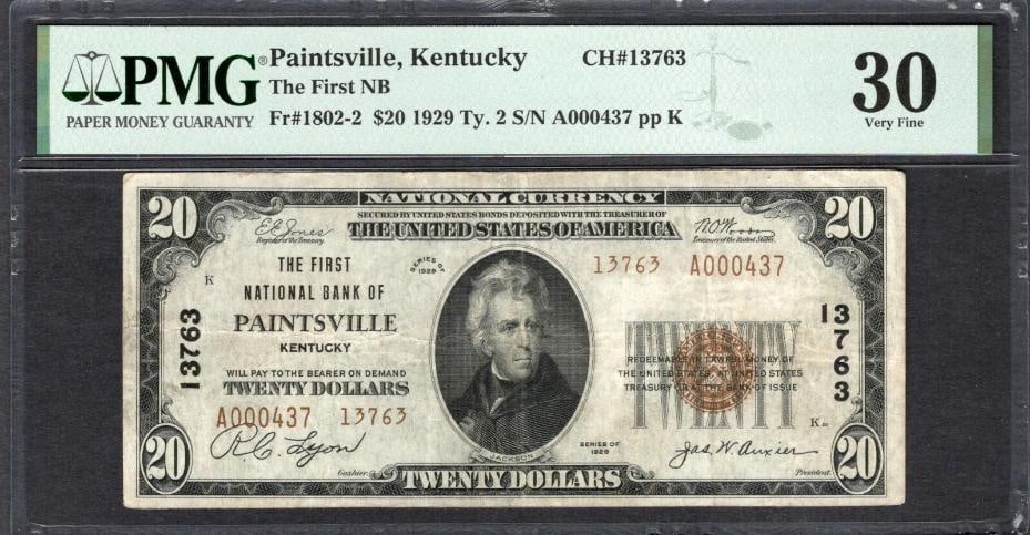 1929 $20 Paintsville KY National PMG 30: One 1929 $20 Paintsville KY National PMG 30.