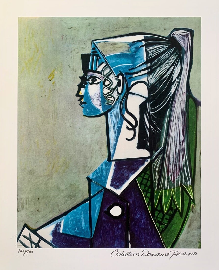 Pablo Picasso PORTRAIT OF SYLVETTE Estate Signed Limited Edition Giclee: This is a PABLO PICASSO (ESTATE COLLECTION DOMAINE) (1881-1973) small giclee titled PORTRAIT OF SYLVETTE DAVID. This piece is pencil signed on the lower right as Collection Domaine Picasso and has an