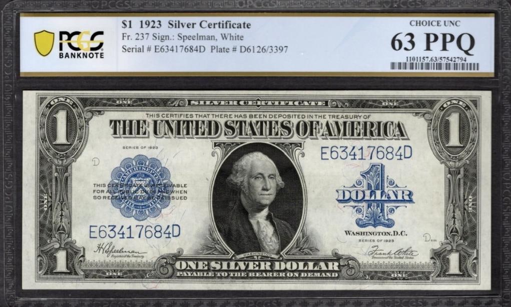 1923 $1 Silver Certificate PCGS 63PPQ (1 of 2)