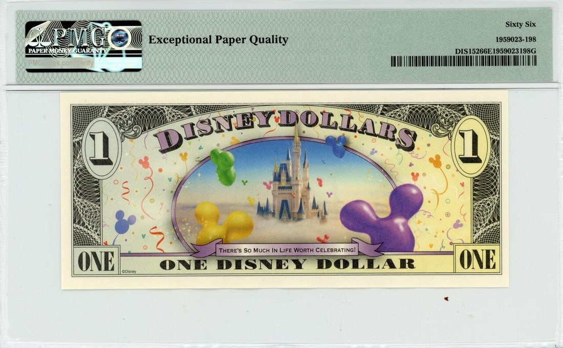 2009 $1 Mickey and Pluto Disney Dollar PMG 66EPQ - 2