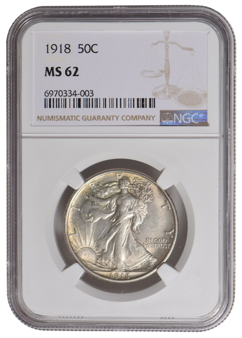 1918 Walking Liberty Half Dollar NGC MS62: One 1918 Walking Liberty Half Dollar NGC MS62.