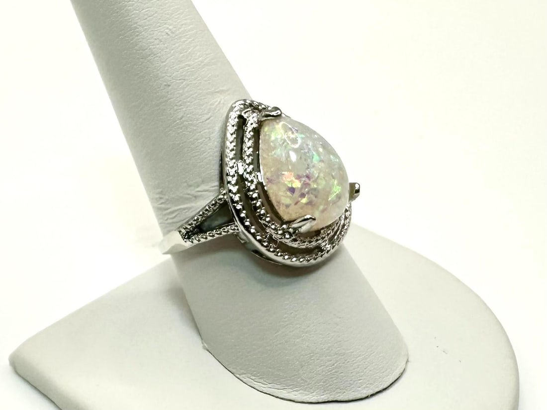 Amazing 4.5 Ct Simulated Color Play Rainbow Opal Ring - 5