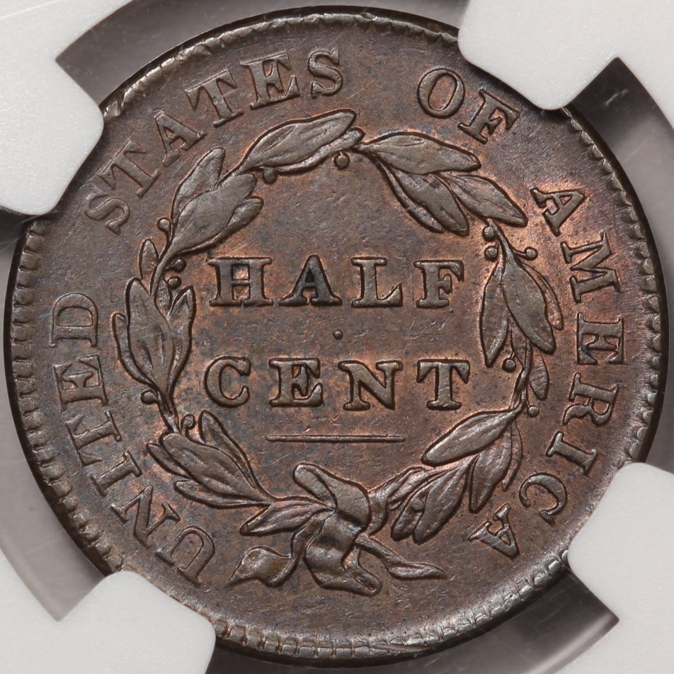 1828 Classic Head Half Cent NGC AU58BN - 2