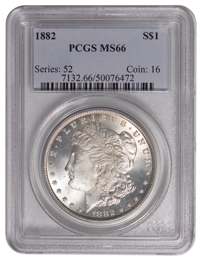 1882 $1 Morgan Silver Dollar PCGS MS66: One 1882 $1 Morgan Silver Dollar PCGS MS66.