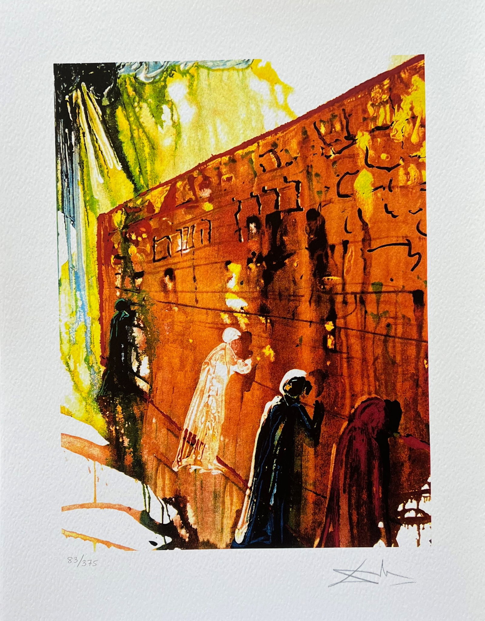 Salvador Dali WAILING WALL Signed Limited Edition Giclee: This is a limited edition giclee titled Wailing Wall by Salvador Dali. This subject is facsimile signed on the lower right which means it bears a copy of Salvador Dali’s signature. Pencil numbered