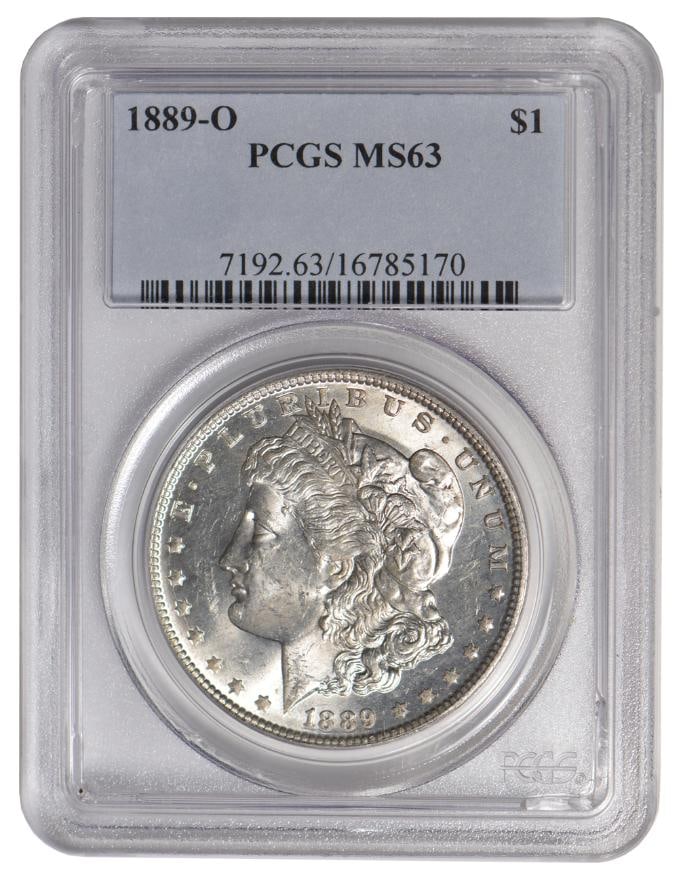1889-O $1 Morgan Silver Dollar PCGS MS63: One 1889-O $1 Morgan Silver Dollar PCGS MS63.