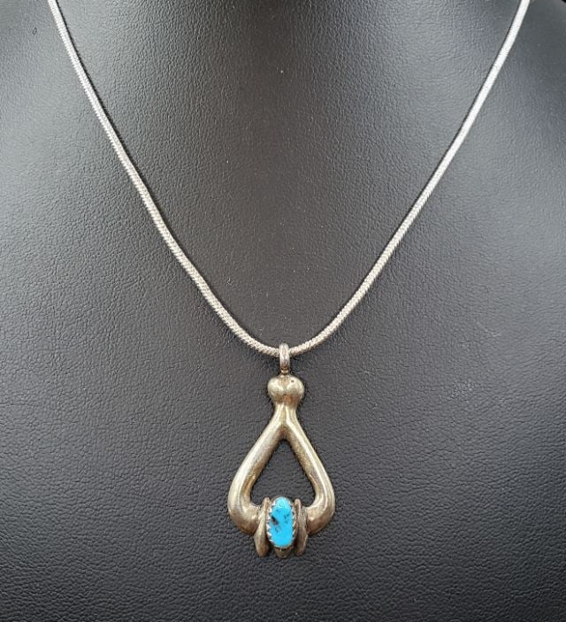 Ladies Natural Turquoise .925 Solid Silver Pendant - 2