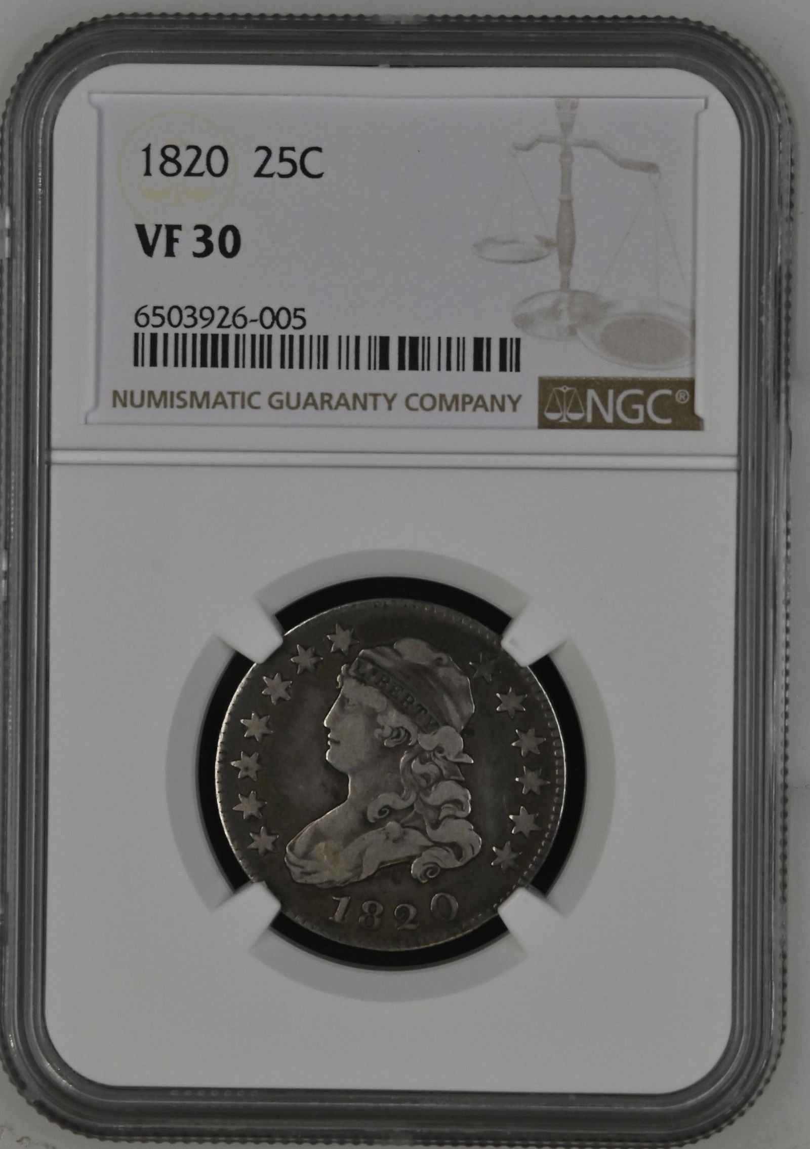 1820 Capped Bust Large Size Quarter NGC VF30 (1 of 2)